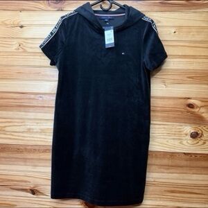 Tommy Hilfiger black velvet / velour hooded T-shirt dress NWT small